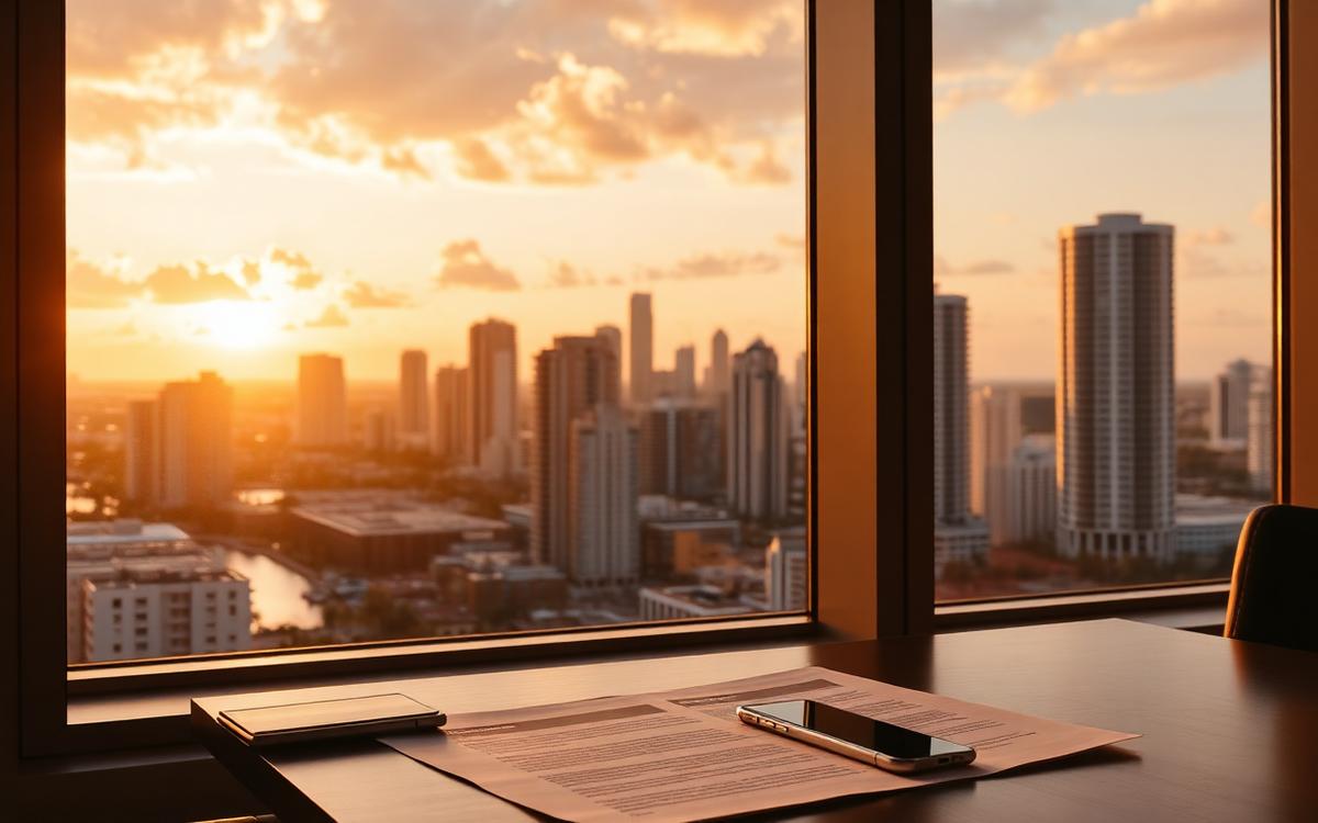Miami skyline at golden hour from a Coral Gables law office, where Florida Telephone Solicitation Act claims are filed