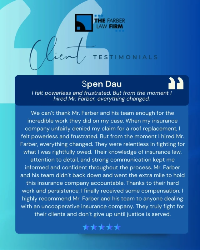 They felt powerless after their claim was denied.
But with our support, they fought back and won.
Stories like these are why we do what we do.
Thank you for trusting The Farber Law Firm to stand up for what’s right.

#JusticeServed #InsuranceClaimHelp #ClientSuccess #InsuranceDenied #MiamiLawyers