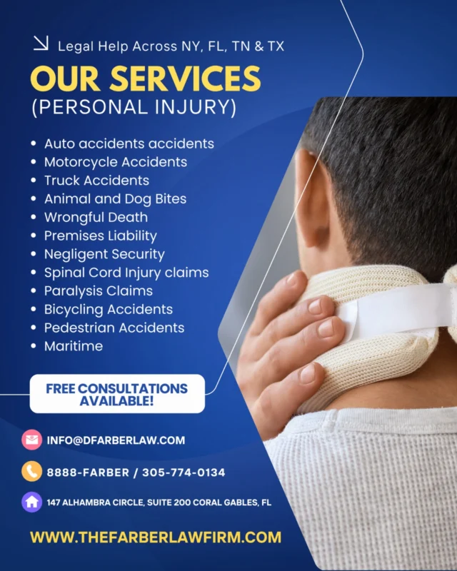 From auto accidents to premises liability, we're here to fight for your rights. Explore our range of services and FAQs to learn how we can help you navigate your personal injury claim. 💼💥
#PersonalInjury #LegalServices #FAQ #MiamiLaw